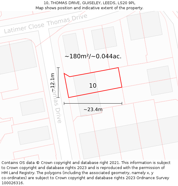 10, THOMAS DRIVE, GUISELEY, LEEDS, LS20 9PL: Plot and title map