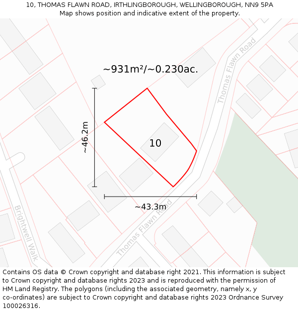 10, THOMAS FLAWN ROAD, IRTHLINGBOROUGH, WELLINGBOROUGH, NN9 5PA: Plot and title map