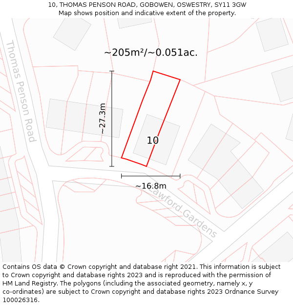 10, THOMAS PENSON ROAD, GOBOWEN, OSWESTRY, SY11 3GW: Plot and title map