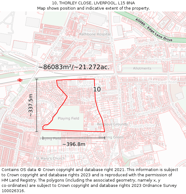 10, THORLEY CLOSE, LIVERPOOL, L15 8NA: Plot and title map