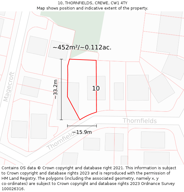 10, THORNFIELDS, CREWE, CW1 4TY: Plot and title map