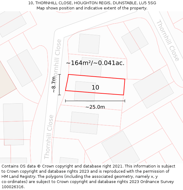 10, THORNHILL CLOSE, HOUGHTON REGIS, DUNSTABLE, LU5 5SG: Plot and title map
