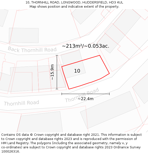 10, THORNHILL ROAD, LONGWOOD, HUDDERSFIELD, HD3 4UL: Plot and title map