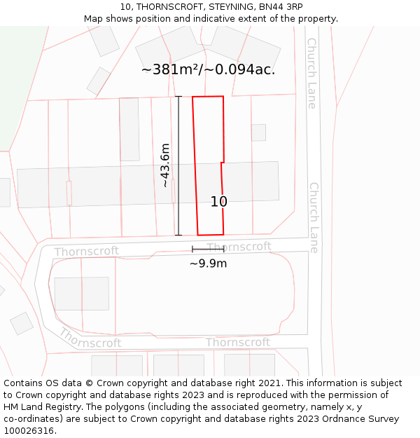 10, THORNSCROFT, STEYNING, BN44 3RP: Plot and title map