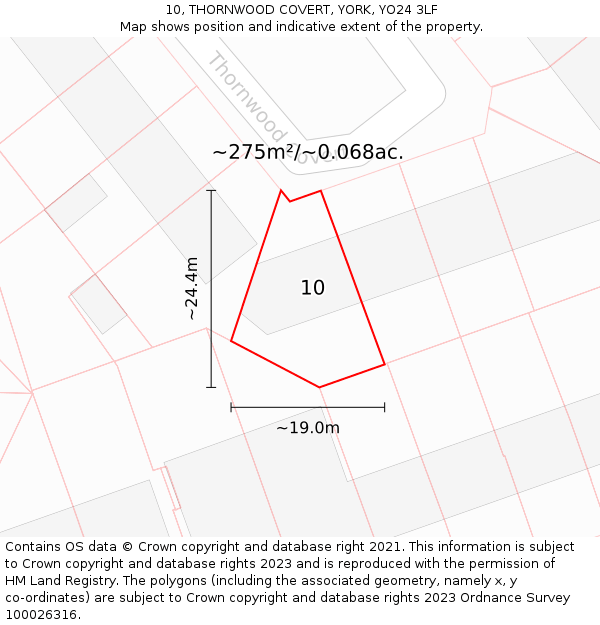 10, THORNWOOD COVERT, YORK, YO24 3LF: Plot and title map