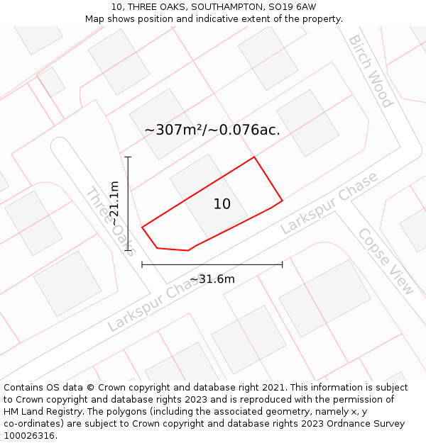 10, THREE OAKS, SOUTHAMPTON, SO19 6AW: Plot and title map