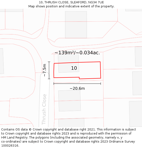 10, THRUSH CLOSE, SLEAFORD, NG34 7UE: Plot and title map