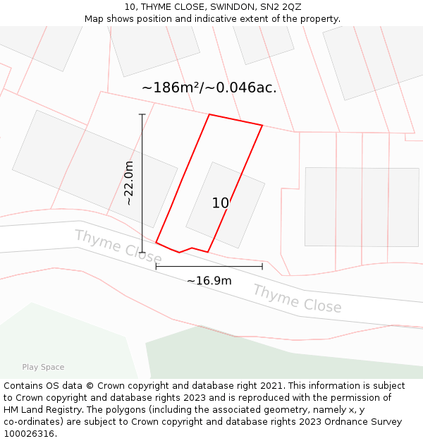 10, THYME CLOSE, SWINDON, SN2 2QZ: Plot and title map