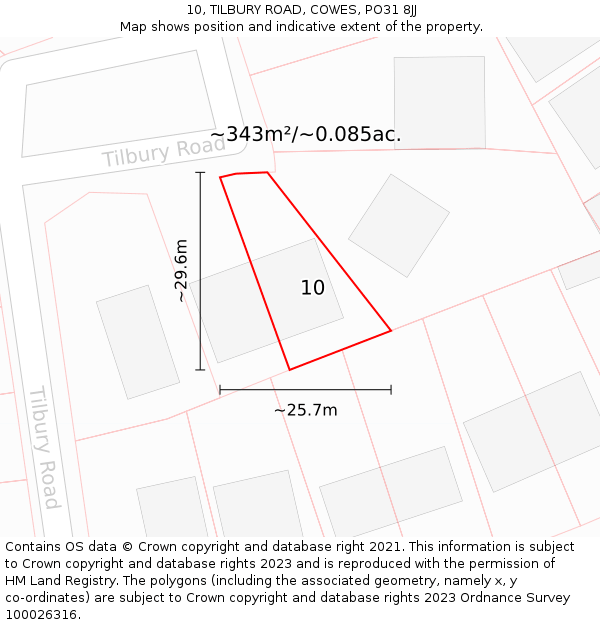 10, TILBURY ROAD, COWES, PO31 8JJ: Plot and title map