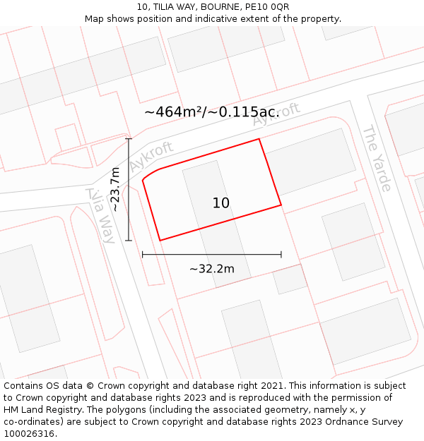 10, TILIA WAY, BOURNE, PE10 0QR: Plot and title map