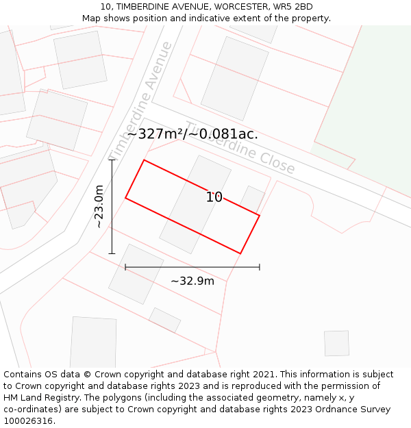 10, TIMBERDINE AVENUE, WORCESTER, WR5 2BD: Plot and title map