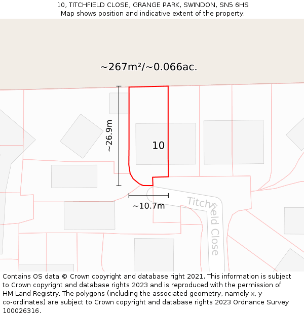 10, TITCHFIELD CLOSE, GRANGE PARK, SWINDON, SN5 6HS: Plot and title map