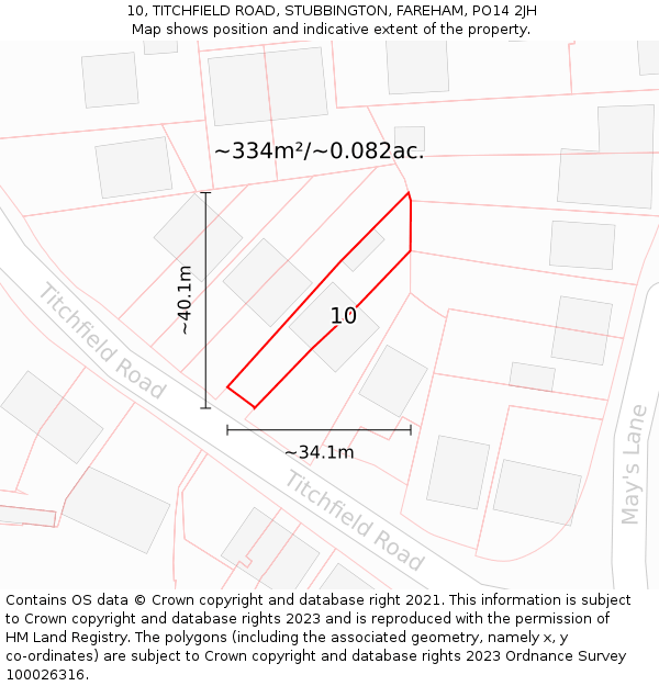 10, TITCHFIELD ROAD, STUBBINGTON, FAREHAM, PO14 2JH: Plot and title map