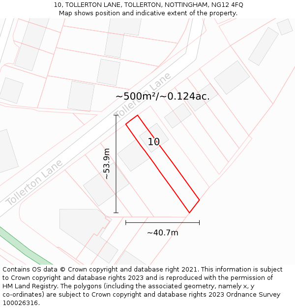 10, TOLLERTON LANE, TOLLERTON, NOTTINGHAM, NG12 4FQ: Plot and title map