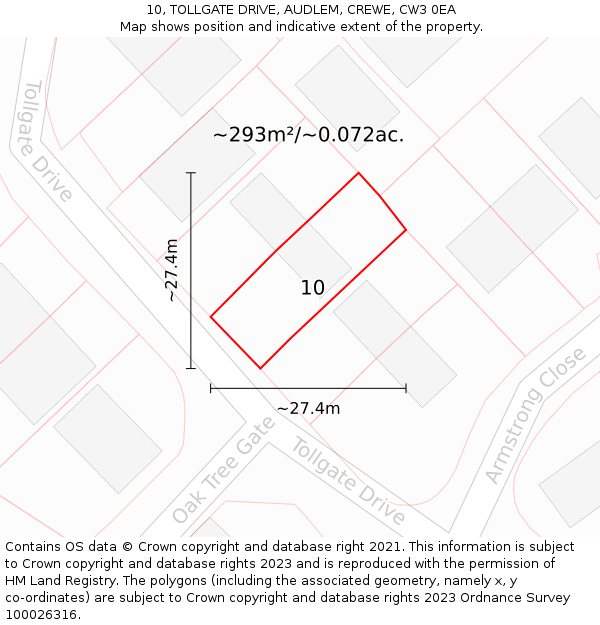 10, TOLLGATE DRIVE, AUDLEM, CREWE, CW3 0EA: Plot and title map