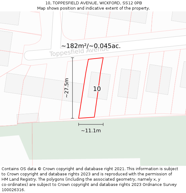 10, TOPPESFIELD AVENUE, WICKFORD, SS12 0PB: Plot and title map