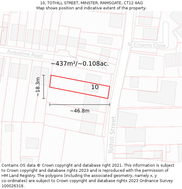 10, TOTHILL STREET, MINSTER, RAMSGATE, CT12 4AG: Plot and title map