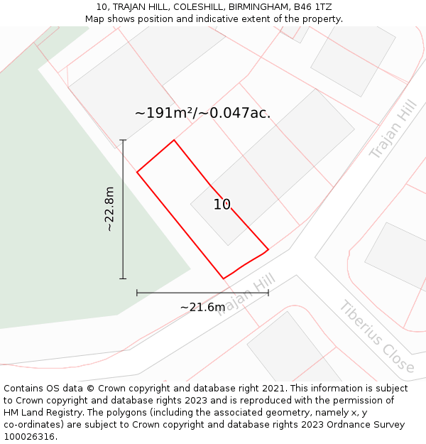 10, TRAJAN HILL, COLESHILL, BIRMINGHAM, B46 1TZ: Plot and title map