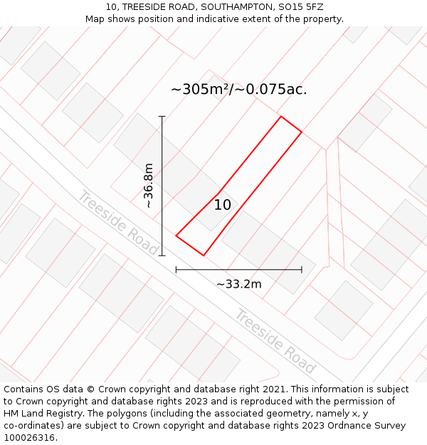 10, TREESIDE ROAD, SOUTHAMPTON, SO15 5FZ: Plot and title map