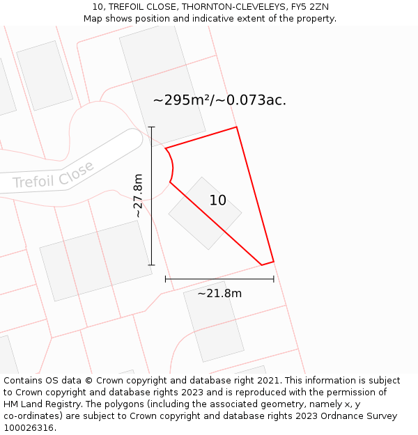 10, TREFOIL CLOSE, THORNTON-CLEVELEYS, FY5 2ZN: Plot and title map