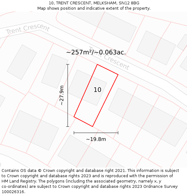 10, TRENT CRESCENT, MELKSHAM, SN12 8BG: Plot and title map