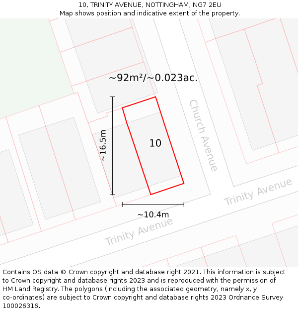 10, TRINITY AVENUE, NOTTINGHAM, NG7 2EU: Plot and title map