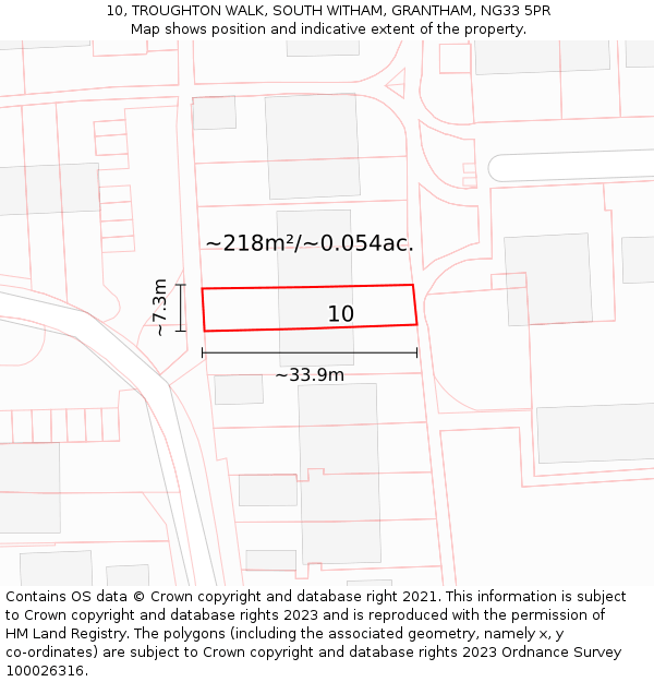 10, TROUGHTON WALK, SOUTH WITHAM, GRANTHAM, NG33 5PR: Plot and title map