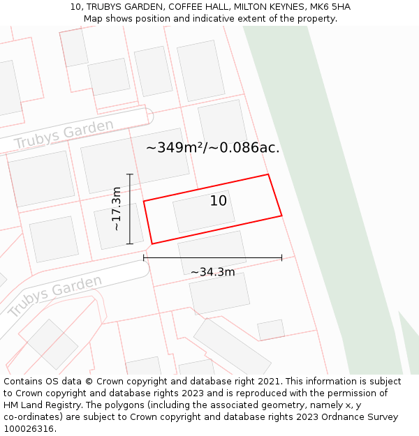 10, TRUBYS GARDEN, COFFEE HALL, MILTON KEYNES, MK6 5HA: Plot and title map