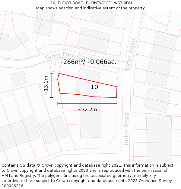 10, TUDOR ROAD, BURNTWOOD, WS7 0BN: Plot and title map