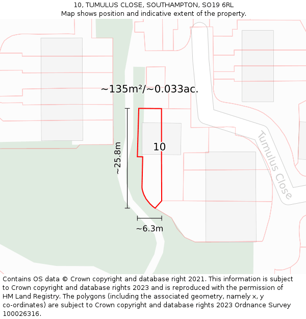 10, TUMULUS CLOSE, SOUTHAMPTON, SO19 6RL: Plot and title map