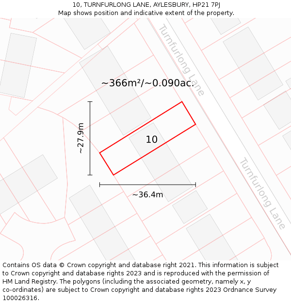 10, TURNFURLONG LANE, AYLESBURY, HP21 7PJ: Plot and title map