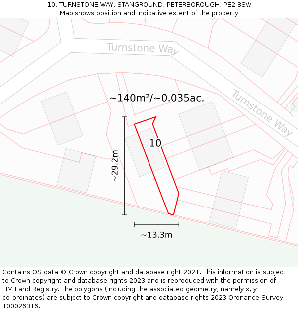 10, TURNSTONE WAY, STANGROUND, PETERBOROUGH, PE2 8SW: Plot and title map
