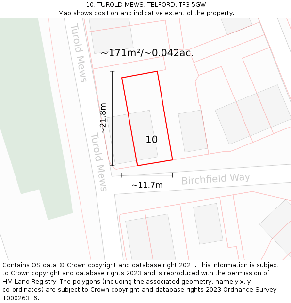 10, TUROLD MEWS, TELFORD, TF3 5GW: Plot and title map