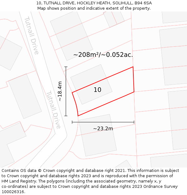 10, TUTNALL DRIVE, HOCKLEY HEATH, SOLIHULL, B94 6SA: Plot and title map