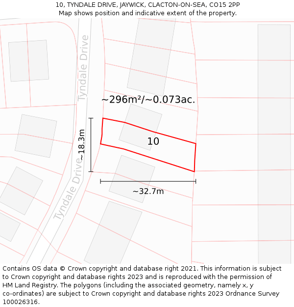 10, TYNDALE DRIVE, JAYWICK, CLACTON-ON-SEA, CO15 2PP: Plot and title map