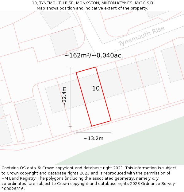 10, TYNEMOUTH RISE, MONKSTON, MILTON KEYNES, MK10 9JB: Plot and title map