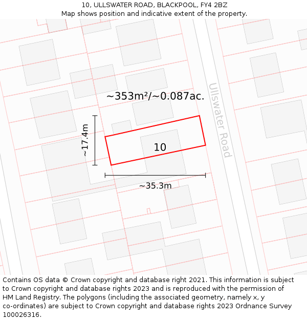 10, ULLSWATER ROAD, BLACKPOOL, FY4 2BZ: Plot and title map