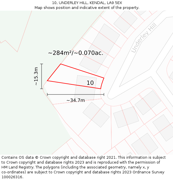 10, UNDERLEY HILL, KENDAL, LA9 5EX: Plot and title map