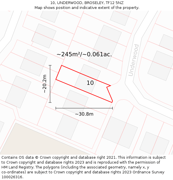 10, UNDERWOOD, BROSELEY, TF12 5NZ: Plot and title map