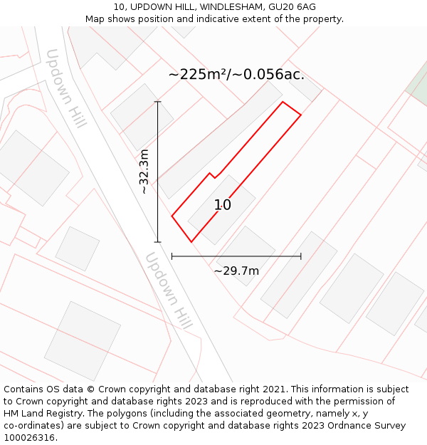 10, UPDOWN HILL, WINDLESHAM, GU20 6AG: Plot and title map