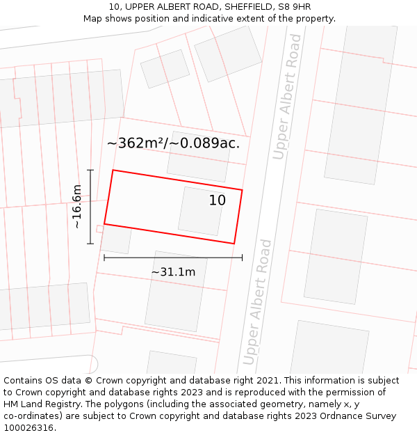 10, UPPER ALBERT ROAD, SHEFFIELD, S8 9HR: Plot and title map