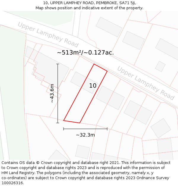 10, UPPER LAMPHEY ROAD, PEMBROKE, SA71 5JL: Plot and title map