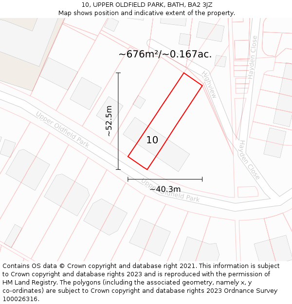 10, UPPER OLDFIELD PARK, BATH, BA2 3JZ: Plot and title map