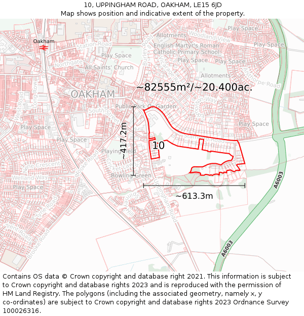 10, UPPINGHAM ROAD, OAKHAM, LE15 6JD: Plot and title map