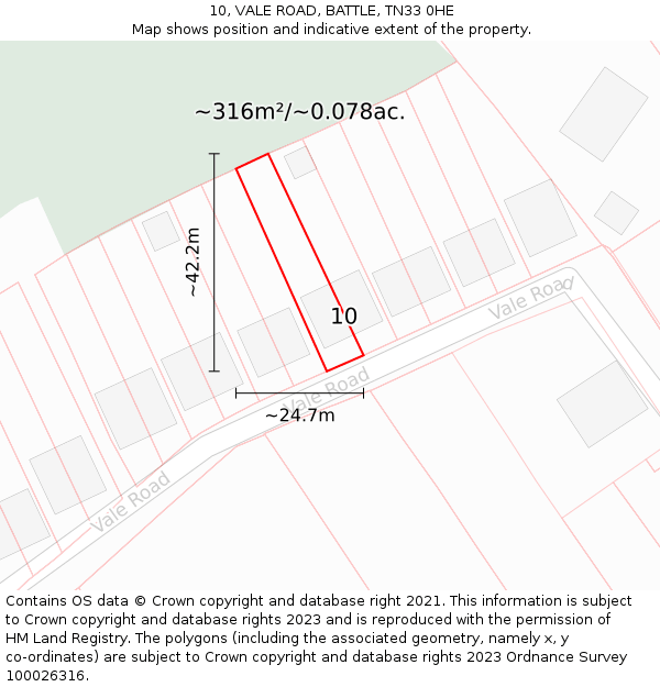 10, VALE ROAD, BATTLE, TN33 0HE: Plot and title map