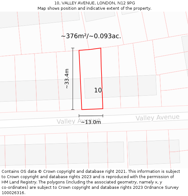 10, VALLEY AVENUE, LONDON, N12 9PG: Plot and title map