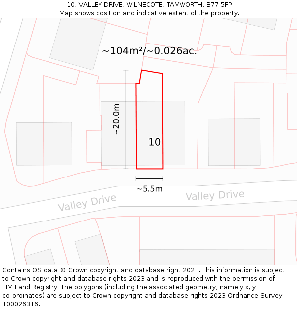 10, VALLEY DRIVE, WILNECOTE, TAMWORTH, B77 5FP: Plot and title map