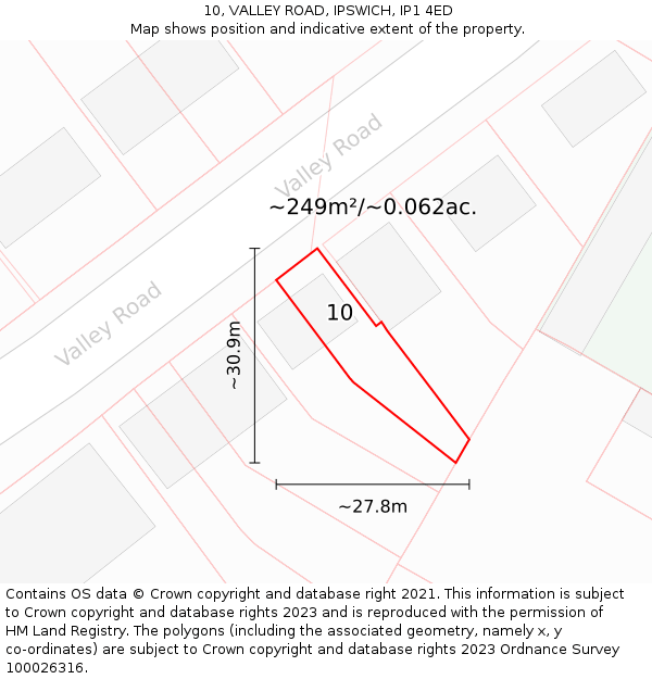 10, VALLEY ROAD, IPSWICH, IP1 4ED: Plot and title map