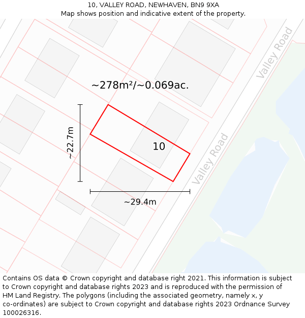 10, VALLEY ROAD, NEWHAVEN, BN9 9XA: Plot and title map