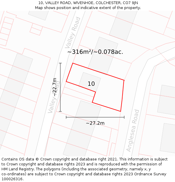 10, VALLEY ROAD, WIVENHOE, COLCHESTER, CO7 9JN: Plot and title map